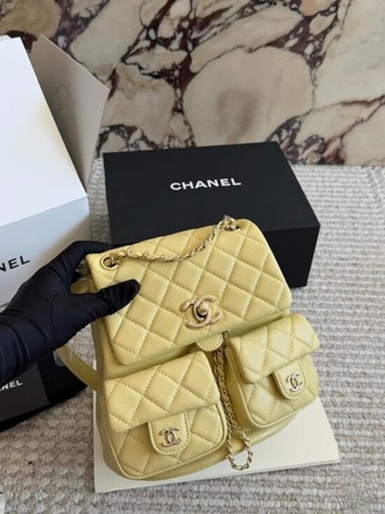 Luxury Quilted Caviar Urban Spirit Backpack Premium Lemon Yellow GHW - Picture 6 of 9